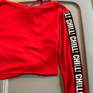 Red cropped long sleeve hoodie (petite)